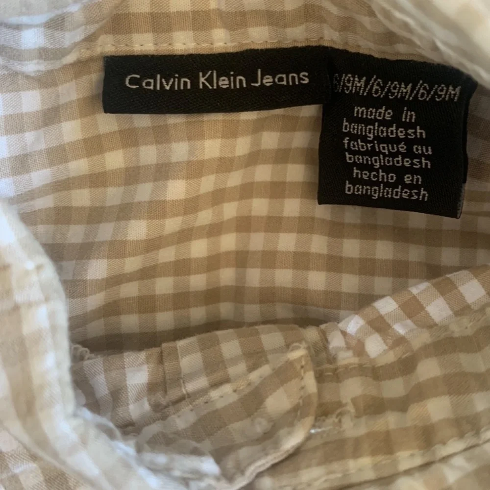 Calvin Klein Jeans Tan Checkered Button Down with Blue Denim Jeans